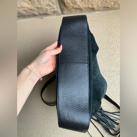 Bohemian SIMONS Nubuck Suede Pebbled Leather Black Hobo Slouchy Cross Body Purse - Picture 6 of 16